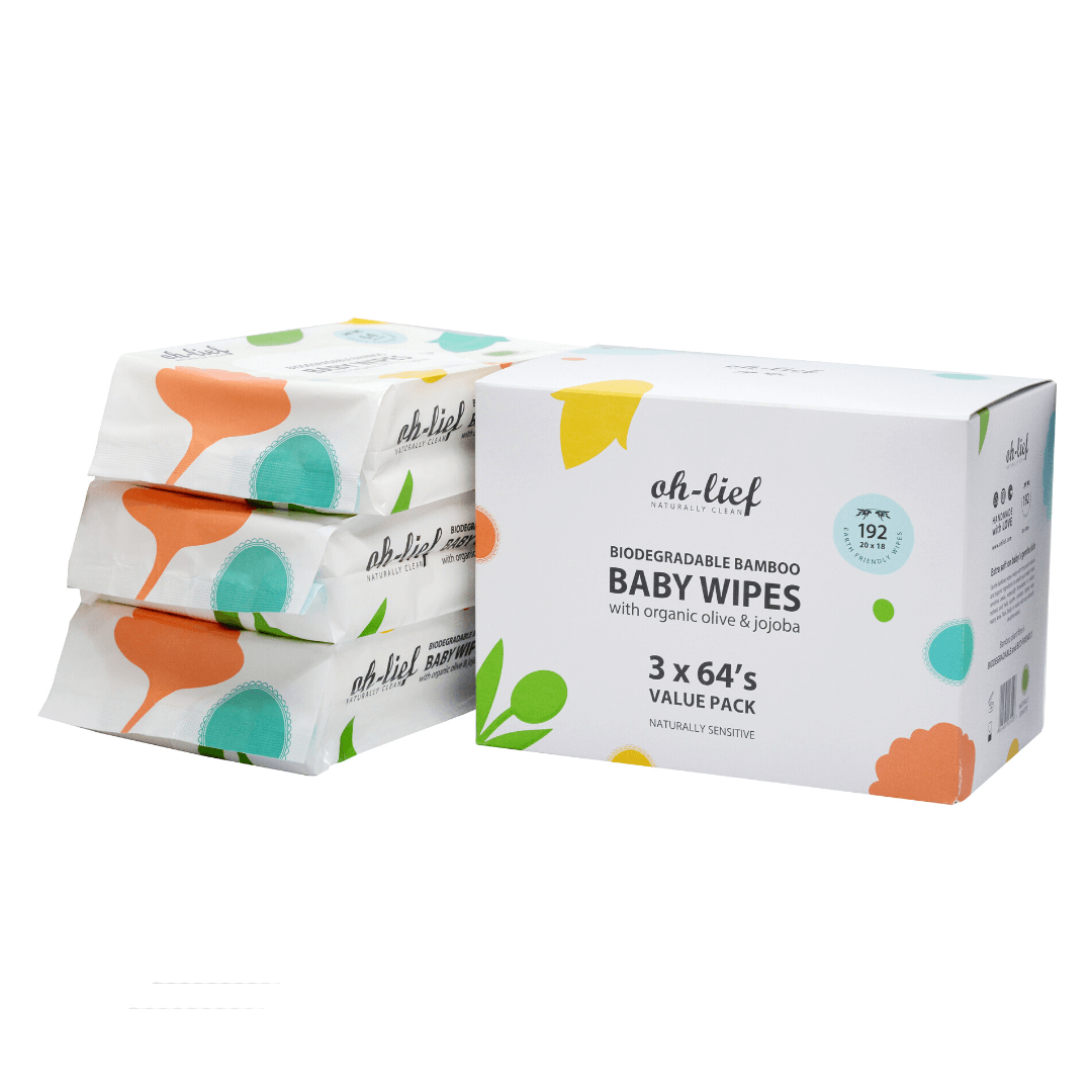 OH-LIEF BIODEGRADABLE BAMBOO BABY WIPES 3x64's